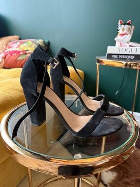 Aldo Black Suede Crisscross Block Heel Sandals